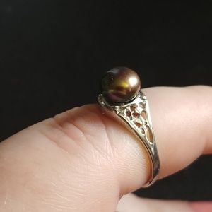Copper Button Pearl Ring